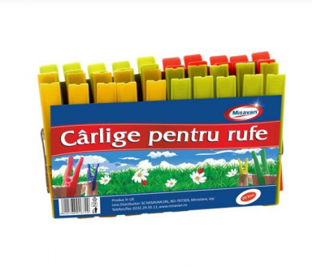 Accesorii uscatoare rufe - Set 20 bucati carlige de rufe, Misavan, plastic, multicolore - 2703
