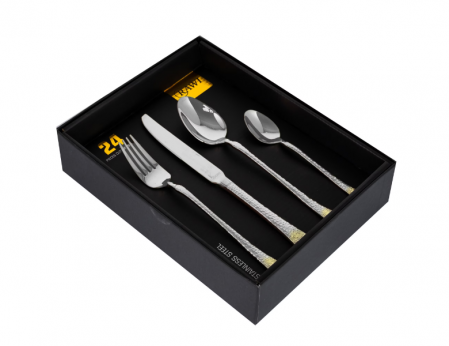 Tacamuri si seturi - Set 24 tacamuri cu model, stainless stell, auriu, lucios, pentru 6 persoane, RAWI-24GF