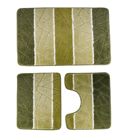 Set 3 covorase baie, NOVA HOME, Poliester, Verde inchis, cu dungi, 80x50cm, 50x40cm [0]