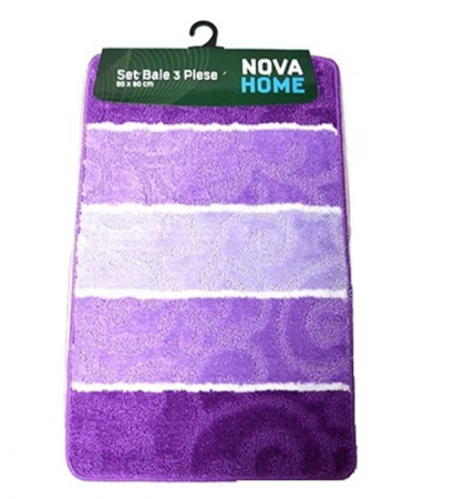 Set de 3 covorase de baie mari, Nova Home, mov dungi, 50x80, 50x40, 50x39 [1]
