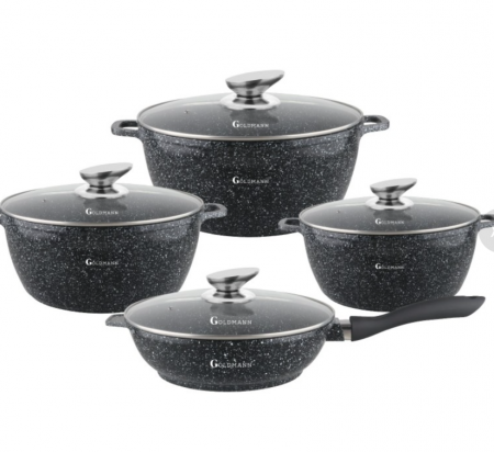 Set 8 piese cratite cu capace sticla, 20/24/28 cm, 2.3l/4.5l/6.5l, aluminiu turnat si invelis marmorat interior/exterior [0]