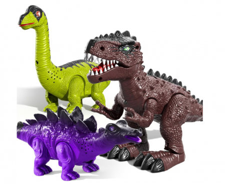 Set 3 dinozauri electrici – mers, sunet, lumină LED (Brachiosaurus, Stegosaurus, T‑Rex) [8]