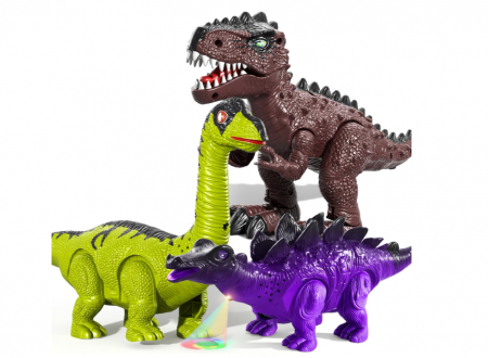 Set 3 dinozauri electrici – mers, sunet, lumină LED (Brachiosaurus, Stegosaurus, T‑Rex) [7]