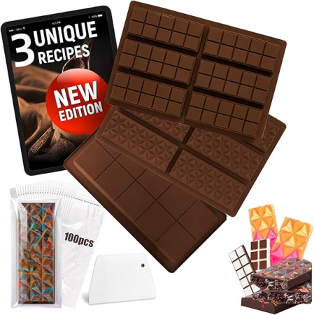 Forme prajituri - Set  3 Pieces Silicone Chocolate Molds with Pouch and Spatula, 100 Pcs Non-Stick Silicone Chocolate Bar Moulds Silicone Mould