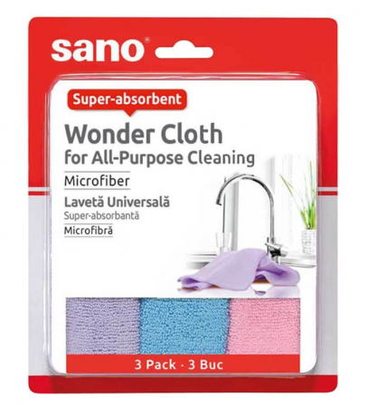 Curatenie - Lavete Universale Microfibra - Sano Wonder Cloth for All-Purpose Cleaning Microfiber, 3 buc