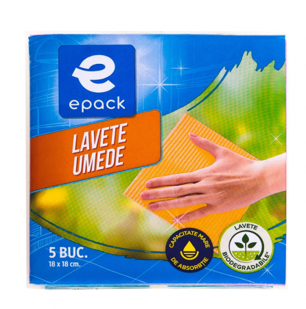 Bureti si Lavete - Set 5 lavete umede Epack, 18x18 cm