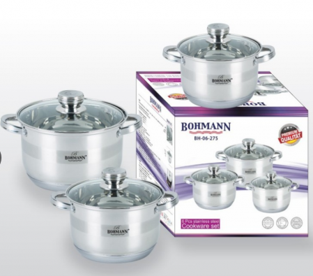Set oale 6 piese Bohmann, (2.6L, 3.6L, 4.5L), inductie, cu capac sticla, Inox [1]