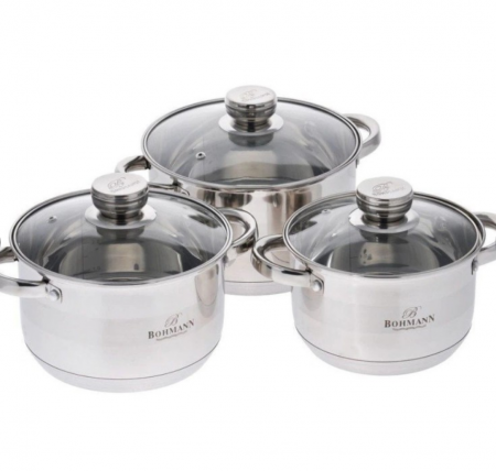 Set oale 6 piese Bohmann, (2.6L, 3.6L, 4.5L), inductie, cu capac sticla, Inox [0]
