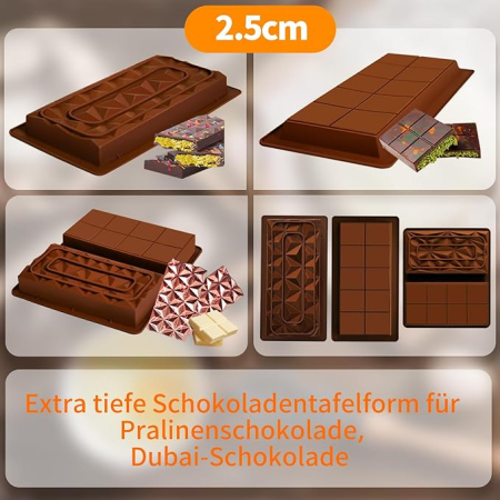Set 3 forme ciocolata silicon, ciocolata Dubai, cu spatula si 100 pungi plastic, antiaderente, pentru praline, batoane si dulciuri [5]