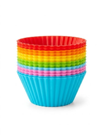 Tavi copt - Set 12 Forme pentru Briose din Silicon, Reutilizabile, Antiadherente, Multicolore, pentru Briose, Muffins, Cupcakes si Deserturi
