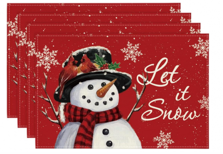 Set 4 feţe de masă „Snowman” 30×45 cm, poliester 100 %, anti-şifonare, lavabile, décor Crăciun [0]