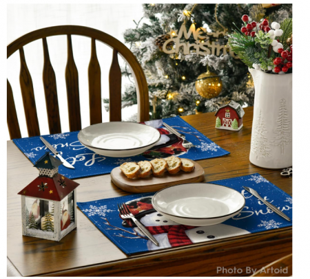 Set 4 feţe de masă „Snowman” 30×45 cm, poliester 100 %, anti-şifonare, lavabile, décor Crăciun - albastru [3]