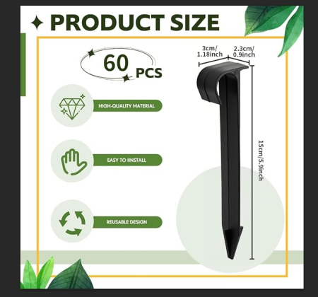 Set 60 ancore fixare furtun gradina, ground mounting anchor, compatibil 3/4 inch, pentru sistem irigare, gazon si terasa, negru [3]
