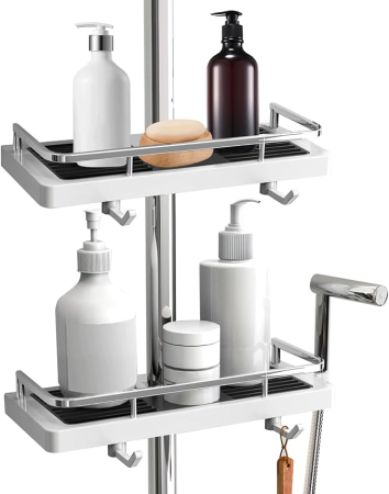 Lichidare Stoc - Set 2 rafturi baie tip caddy, plastic alb, fara gaurire, pentru sina dus 18-25 mm