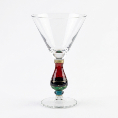 Vesela unica folosinta - Set 8 pahare / cupe pentru înghețată și desert din sticlă transparentă, pictate manual cu picior decorat multicolor, stil martini