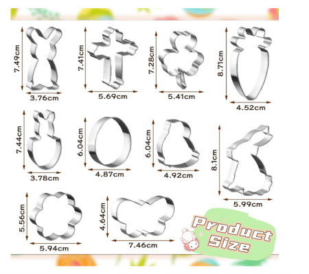 Set 10 decupătoare biscuiți Paște – inox alimentar, diverse forme (iepure, miel, floare, morcov, pui) [1]