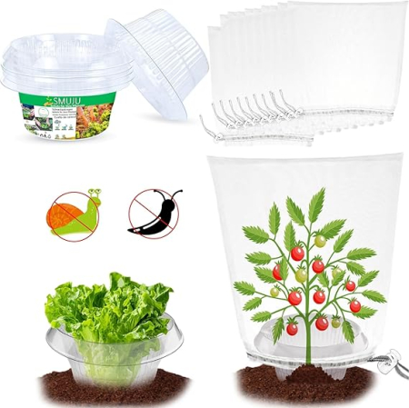 Bricolaj - Set 25 bucati + 25 plase, inele transparente anti-lumaca, protectie pentru salata si varza, coliere impotriva melcilor si altor daunatori