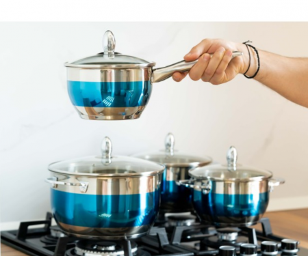Set 8 piese, cratite inox termorezistente, 1.8l/2.5l/3.5l/5.9l, Bohmann, Albastru [9]