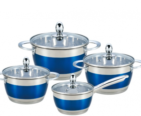 Bucatarie & Servire masa - Set 8 piese, cratite inox termorezistente, 1.8l/2.5l/3.5l/5.9l, Bohmann, Albastru