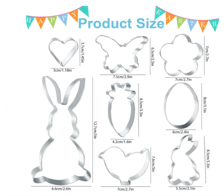 Set 8 decupatoare biscuiți Paște – inox alimentar, modele mari de iepuraș (12,7 cm), care se târâie (8 cm) [3]