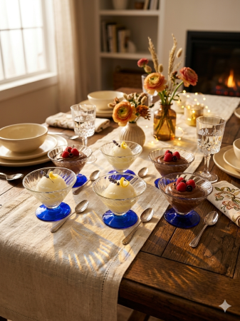 Set 6 cupe inghetata din sticla, 8 cm inaltime, 12 cm diametru, picior albastru, desert, inghetata, fructe, transparent [2]