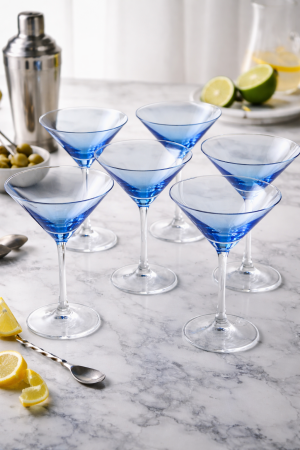 Set 6 pahare Martini 200 ml, sticla transparenta cu baza albastra, pentru cocktailuri, elegante, reutilizabile [1]