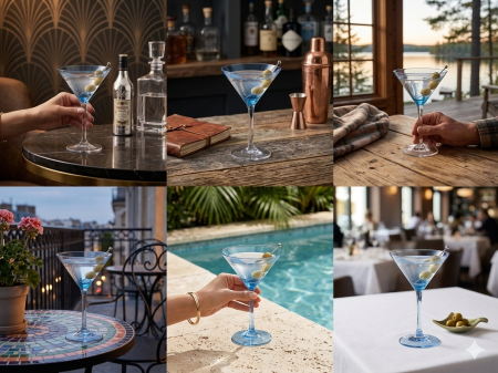 Set 6 pahare Martini 200 ml, sticla transparenta cu baza albastra, pentru cocktailuri, elegante, reutilizabile [2]