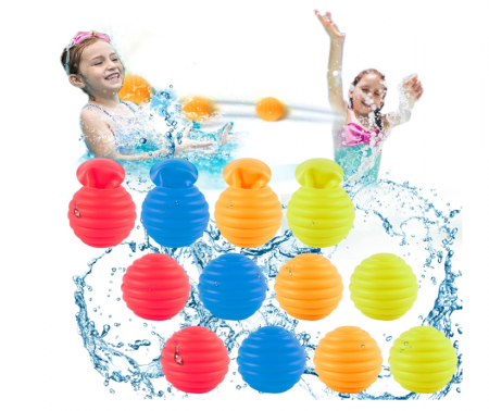 Textile & Decoratiuni - Set baloane apa, reutilizabile, multicolore, bombe pentru apa cu autoumplere, usor de umplut, 12 bucati