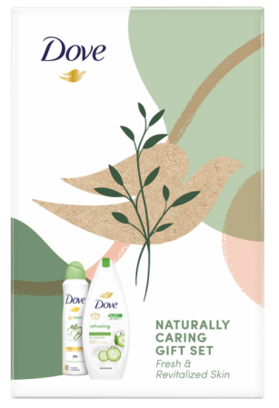 Geluri de dus - Set Dove Naturally Refreshing: Antiperspirant spray, 150 ml + Gel de duș, 250 ml