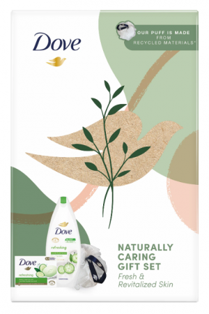 Geluri de dus - Set Dove Naturally Refreshing: Puf de baie + Sapun Crema Go Fresh Touch, 90 g + Gel de duș, 250 ml