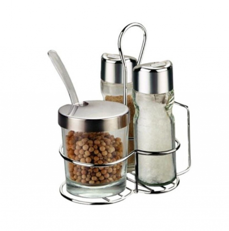 Articole pentru servire - Set condimente Bohmann BH 7804, 5 piese, inox, sticla, suport servetele