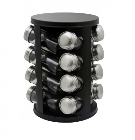 Articole pentru servire - Set organizator condimente rotativ, 16 recipiente, negru-mat