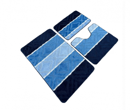 Set covoras de baie 3 piese, polipropilena, 100x60, 60x50, 40x60, Albastru Dungi [1]