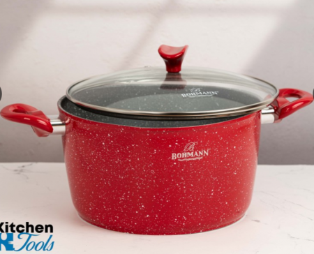 Set cratite din aluminiu forjat, 7 piese, Bohmann, marmorat interior-exterior, inclusiv inductie, rosu [5]