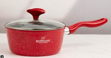 Set cratite din aluminiu forjat, 7 piese, Bohmann, marmorat interior-exterior, inclusiv inductie, rosu [9]