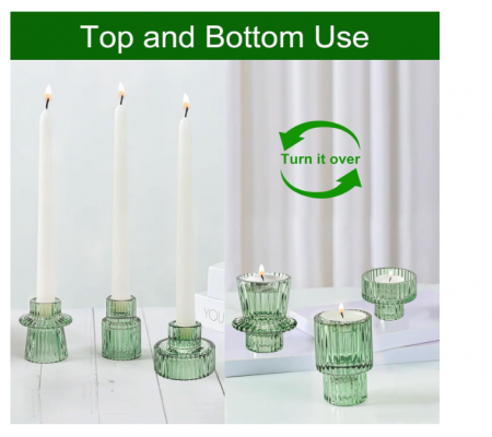 Set suporturi de lumânări Tealight/Stâlp- verde – sticlă groasă cu efect prismă, design elegant pentru nuntă și decor masă [1]