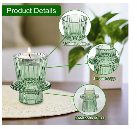 Set suporturi de lumânări Tealight/Stâlp- verde – sticlă groasă cu efect prismă, design elegant pentru nuntă și decor masă [2]