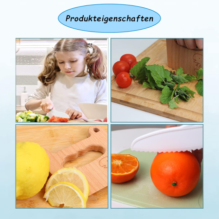 Set 5 cutite pentru copii, siguranta in bucatarie, pentru fructe si legume, cu cutit din lemn antitaiere, model Dinozaur [5]