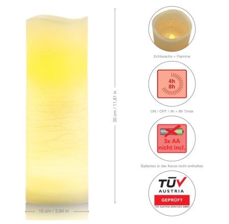 Lumanare Decorativa din ceara, Flower Power, 10 x 30 cm, Culoare Crem, Design Floral, Ardere Uniforma, Pentru Casa si Evenimente [2]