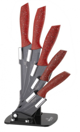 Tacamuri si seturi - Set de 5 cutite din inox cu suport acrilic si manere soft-touch, Bohmann
