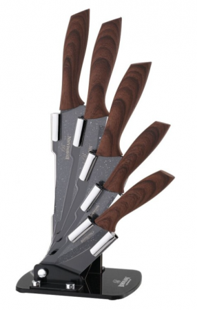 Tacamuri si seturi - Set de 5 cutite din inox cu suport acrilic si manere soft-touch, Bohmann