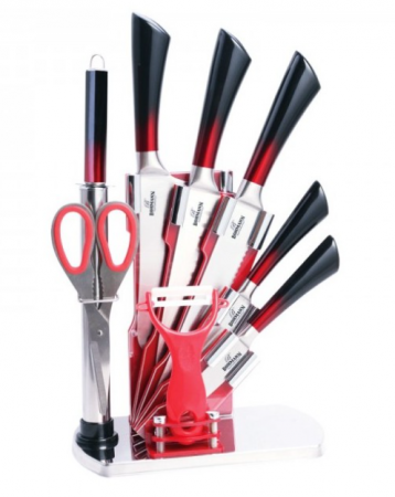 Cutite si seturi de cutite - Set de cutite din inox turnat Bohmann, 9 piese, rosu