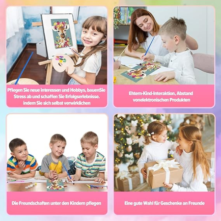 Pictura pe numere pentru copii 7-10 ani, set complet cu cadru din pin, 2 pensule si vopsele acrilice, 20 x 30 cm, model Cerb [3]