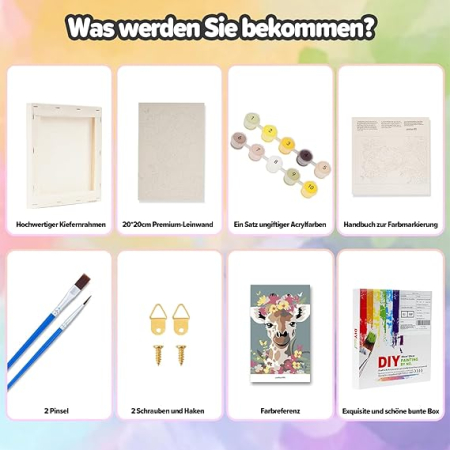 Pictura pe numere pentru copii 7-10 ani, set complet cu cadru din pin, 2 pensule si vopsele acrilice, 20 x 30 cm, model Cerb [6]