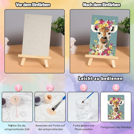 Pictura pe numere pentru copii 7-10 ani, set complet cu cadru din pin, 2 pensule si vopsele acrilice, 20 x 30 cm, model Cerb [1]