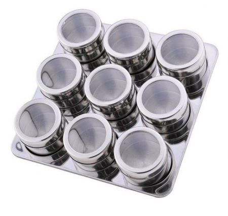 Set depozitare condimente magnetice, inox, 10 piese, Rainstahl, multicolor [1]