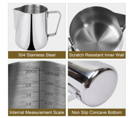 Cana pentru spumă de lapte 350 ml, inox 18/8, pentru latte art, jug profesional cu vârf subțire [3]
