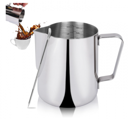 Servicii de masa - Cana pentru spumă de lapte 350 ml, inox 18/8, pentru latte art, jug profesional cu vârf subțire
