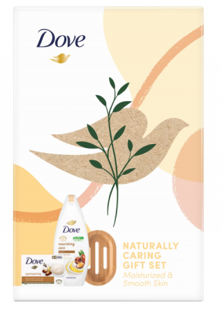 Geluri de dus - Set Dove Naturally Nourishing: Savoniera de bambus + Sapun Crema Purely Shea Butter, 90g + Gel De Dus Nourish Oil & Care, 250 ml