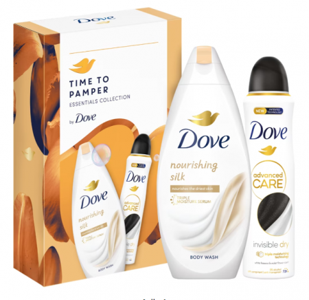 Geluri de dus - Set cadou DOVE: Gel de dus Nourishing Silk, 250ml + Deodorant spray Invisible Dry, 150ml